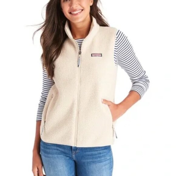 Vineyard Vines Sherpa Harbor Cream Vest Women’s Size : XL - Picture 1 of 6